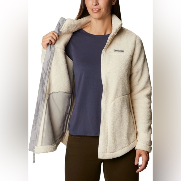 Women's Plus Sized West Bend Full Zip Sherpa Fleece Jacket - Chalk White - Picture 9 of 11